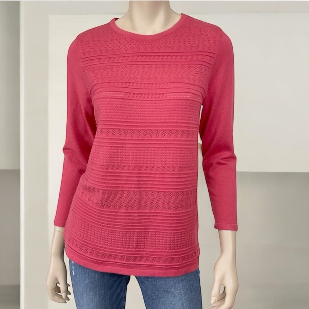 NWT Buffalo David Bitton Women Coral Pointe Pattern Front 3/4 Sleeve Sweater Med